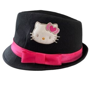 HELLO KITTY Fedora Black Hot Pink Ribbon Bow White Hello Kitty Youth Size M/L